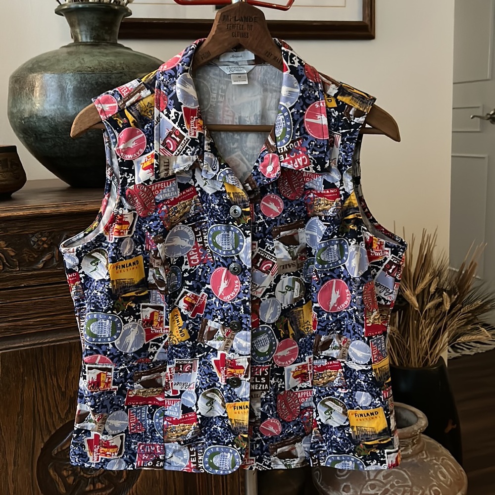 Christopher & Banks Travel Novelty Print Vest